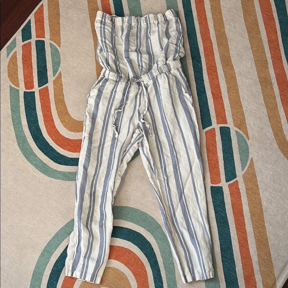 Loft linen strapless blue & white  jumpsuit